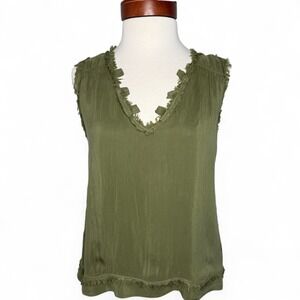 Maven West Olive Green Cupro V-Neck Tank Top XS – Boho Chic Grunge‎ Minimalist